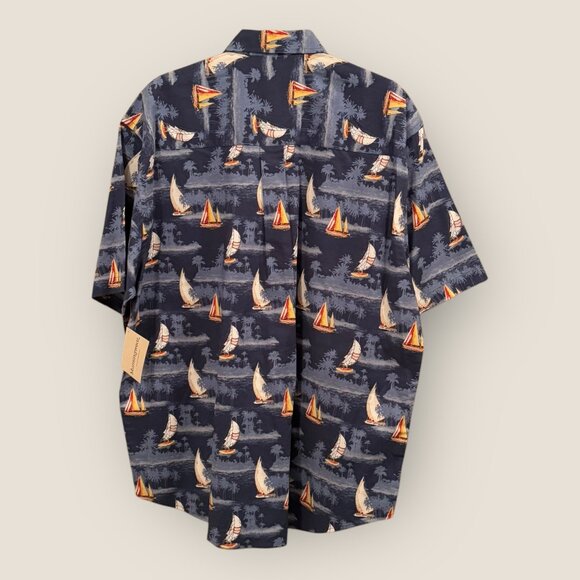 Munsingwear Mens XL Cotton Hawaiian Sailboat Short Sleeve Button-down Shirt - Picture 2 of 4